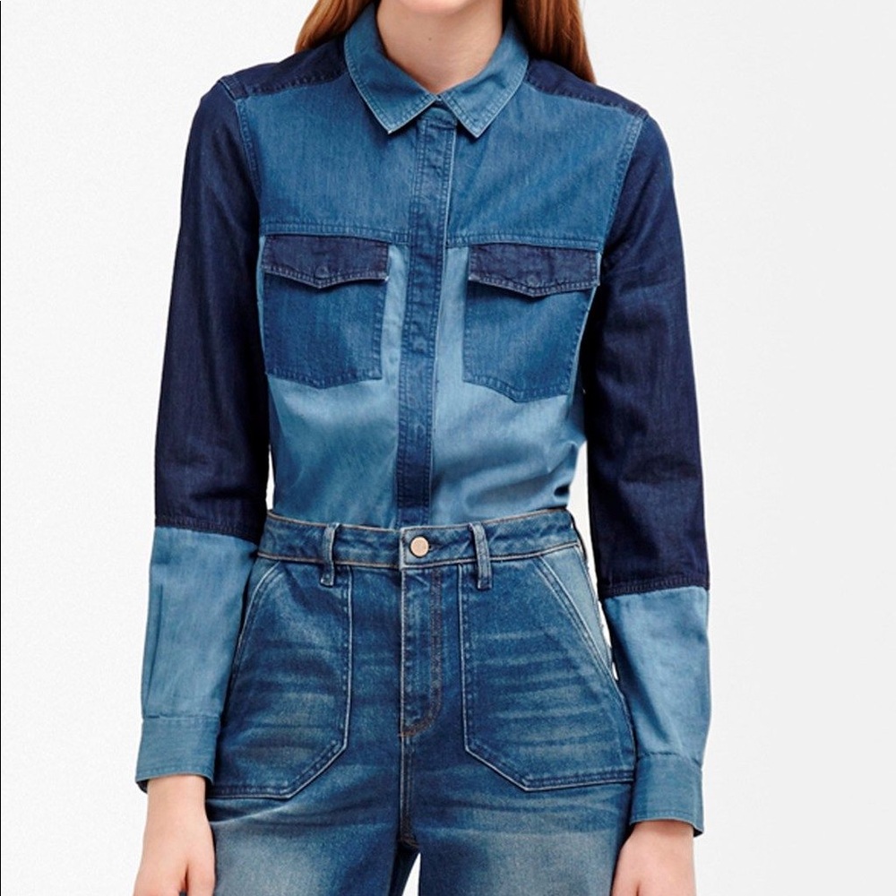 French Connection Chambray Blue Button Down Top - image 1